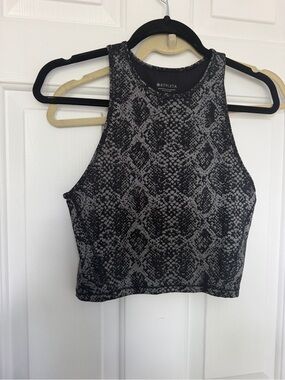 Athleta Black & Gray Snake-Print High Neck Crop Top